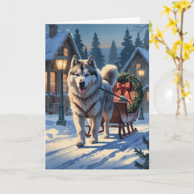Alaska Malamute Hund jul Hälsning Kort (Gul blomma)