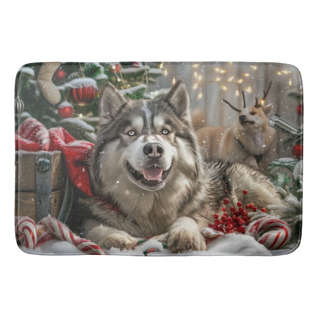 Alaska Malamute Hund jul - helgdag Badrumsmatta (Framsidan)