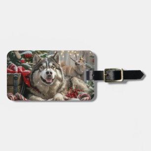 Alaska Malamute Hund jul - helgdag Bagagebricka