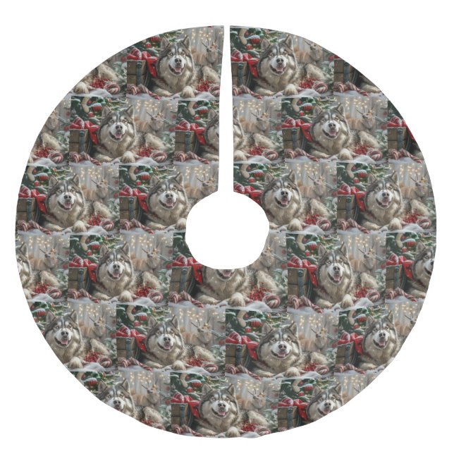 Alaska Malamute Hund jul - helgdag Julgransmatta Borstad Polyester (Framsidan)