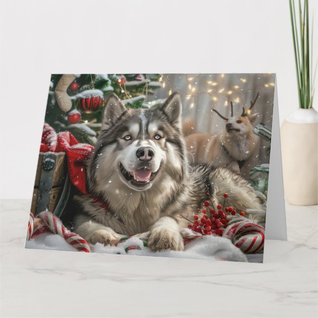 Alaska Malamute Hund jul - helgdag Kort (Framsida)