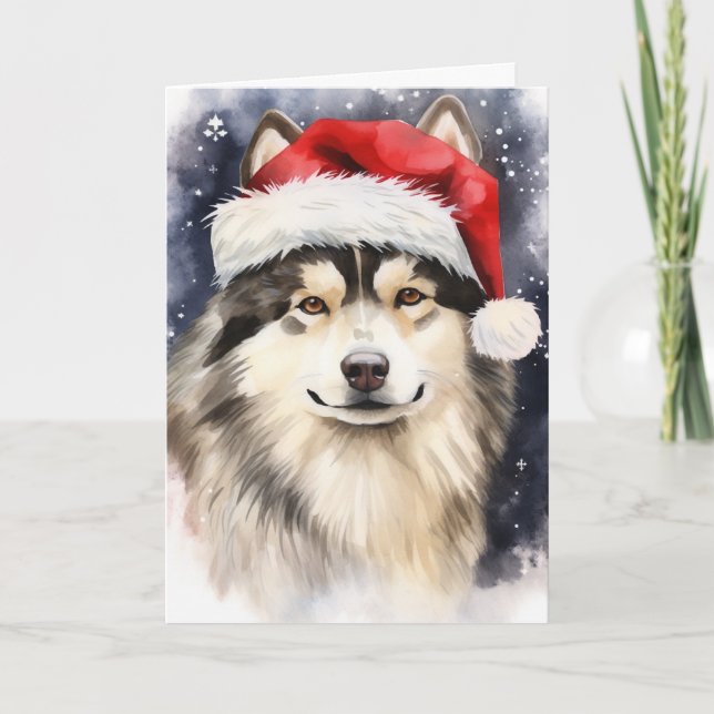 Alaska Malamute Hund jultomten Tassar Festive Tack Kort (Framsida)