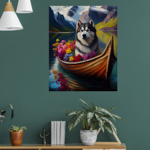 Alaska Malamute Hund på Paddle: En scen Äventyr Poster