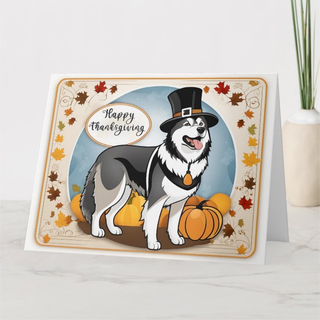 Alaska Malamute Hund Pilgrim Happy thanksgiving Kort (Framsida)