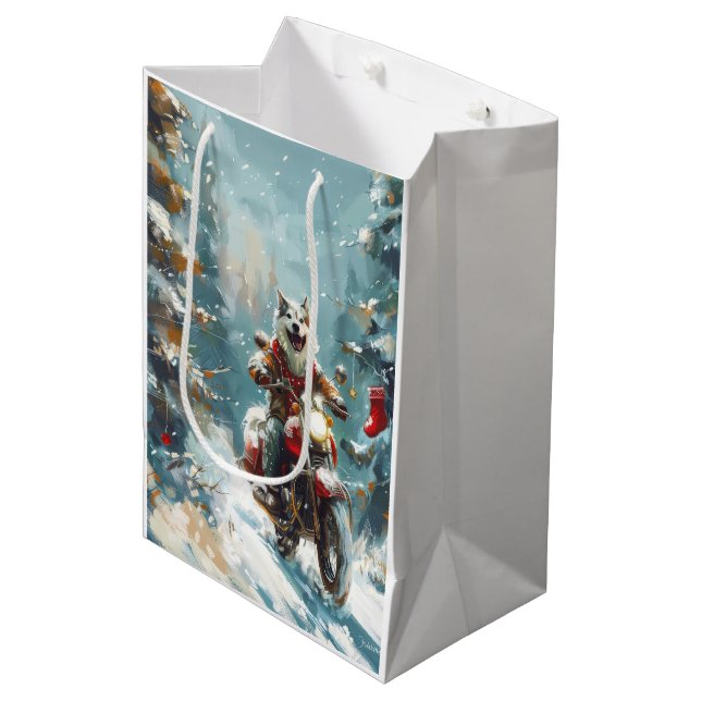 Alaska Malamute Hund Riding Motorcle jul (Framsidan Vinklad)