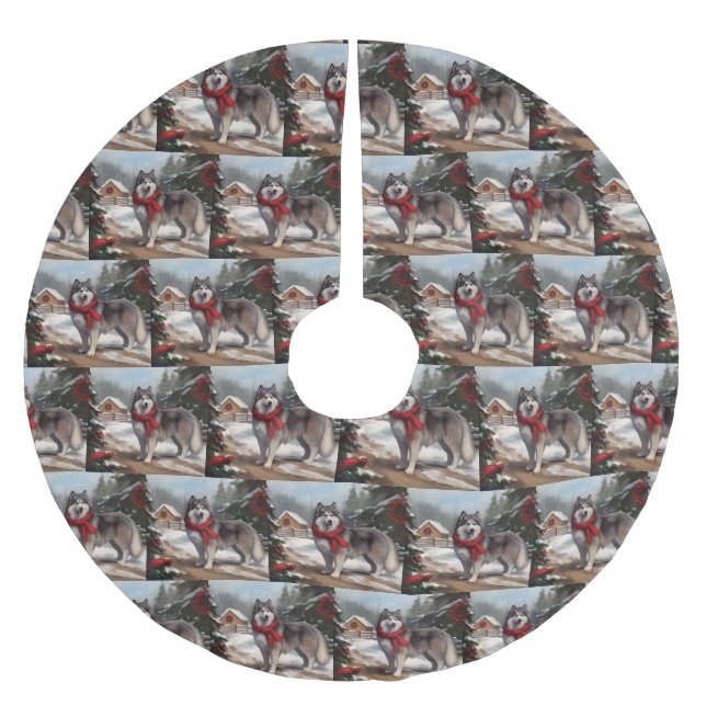 Alaska Malamute Hund under Snö-julen Julgransmatta Borstad Polyester (Framsidan)