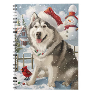 Alaska Malamute Hund Winter Wonderland jul Anteckningsbok