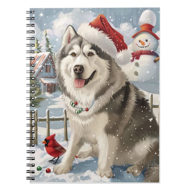 Alaska Malamute Hund Winter Wonderland jul Anteckningsbok (Framsidan)