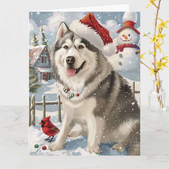Alaska Malamute Hund Winter Wonderland jul Kort (Gul blomma)