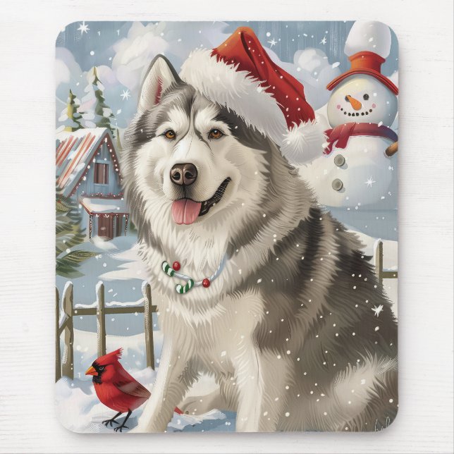 Alaska Malamute Hund Winter Wonderland jul Musmatta (Framsidan)