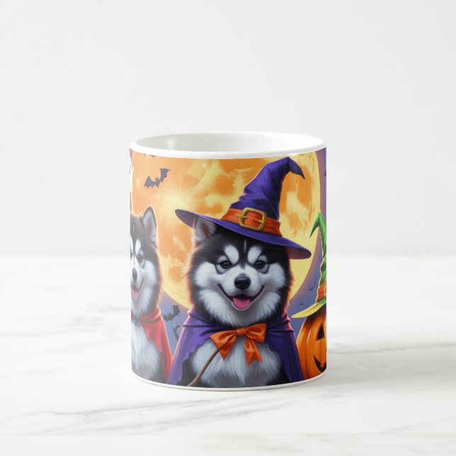 Alaska Malamute Hundar Pumpkin Halloween Funny Kaffemugg (Center)