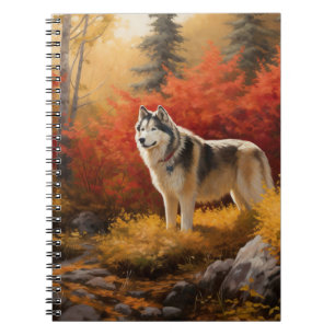 Alaska Malamute i Höst löv Fall Inspired Anteckningsbok