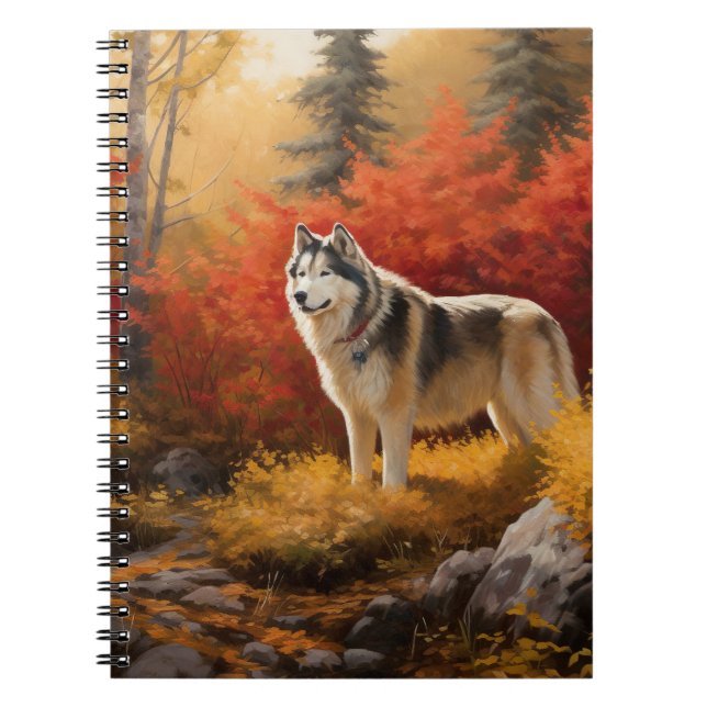 Alaska Malamute i Höst löv Fall Inspired Anteckningsbok (Framsidan)