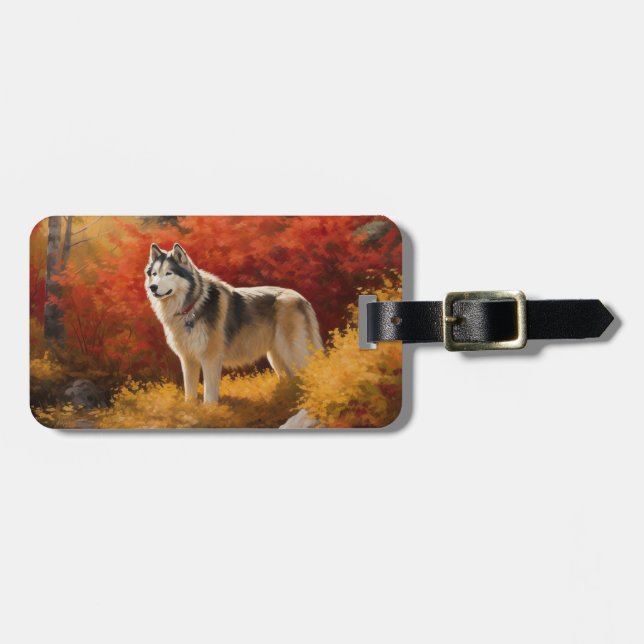 Alaska Malamute i Höst löv Fall Inspired Bagagebricka (Horisontell Framsida)