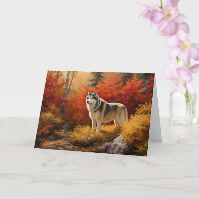 Alaska Malamute i Höst löv Fall Inspired Kort (Orkide)