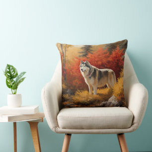 Alaska Malamute i Höst löv Fall Inspired Kudde