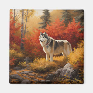 Alaska Malamute i Höst löv Fall Inspired Magnet