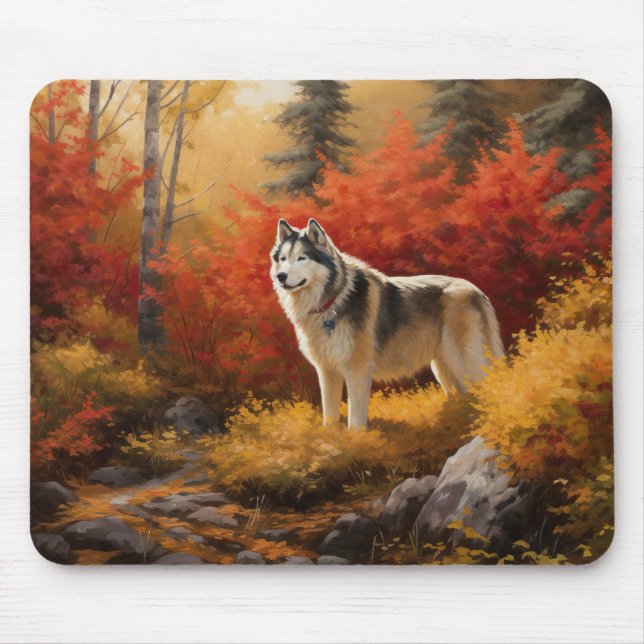 Alaska Malamute i Höst löv Fall Inspired Musmatta (Framsidan)