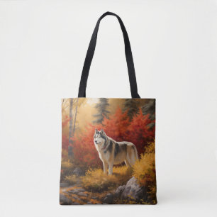 Alaska Malamute i Höst löv Fall Inspired Tygkasse