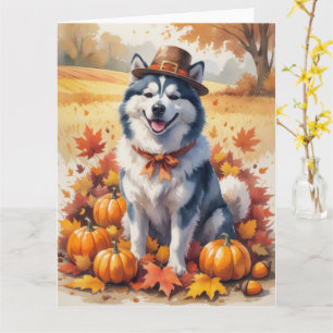 Alaska Malamute i Höst löv Thanksgiving Art Kort