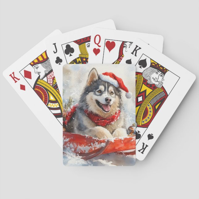 Alaska Malamute i Sledge Låt det snöa jul Casinokort (Baksidan)