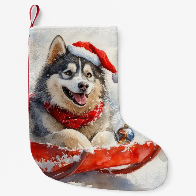 Alaska Malamute i Sledge Låt det snöa jul Liten Julstrumpa (Framsidan)