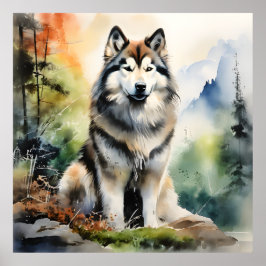 Alaska Malamute Ink Portrait Poster