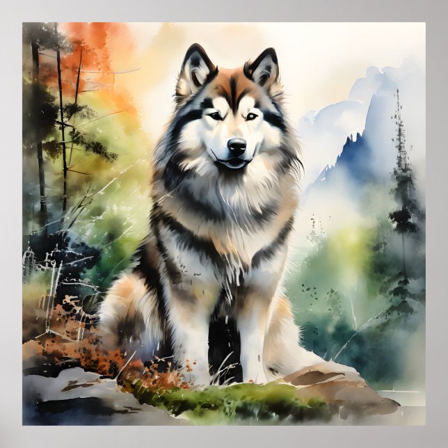 Alaska Malamute Ink Portrait Poster (Framsidan)