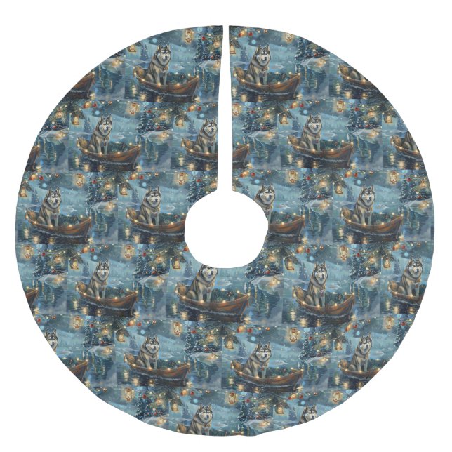 Alaska Malamute jul - festlig resa Julgransmatta Borstad Polyester (Framsidan)