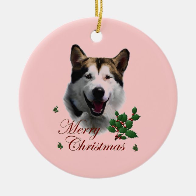 Alaska Malamute jul Julgransprydnad Keramik (Framsidan)