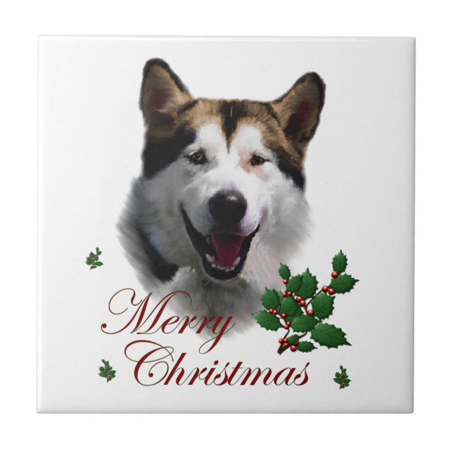 Alaska Malamute jul Kakelplatta (Framsidan)