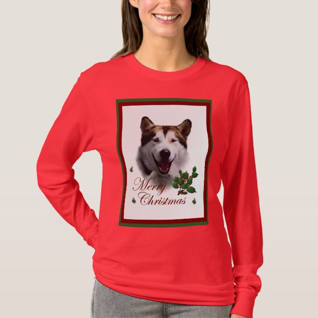 Alaska Malamute jul Merry T Shirt (Framsida)