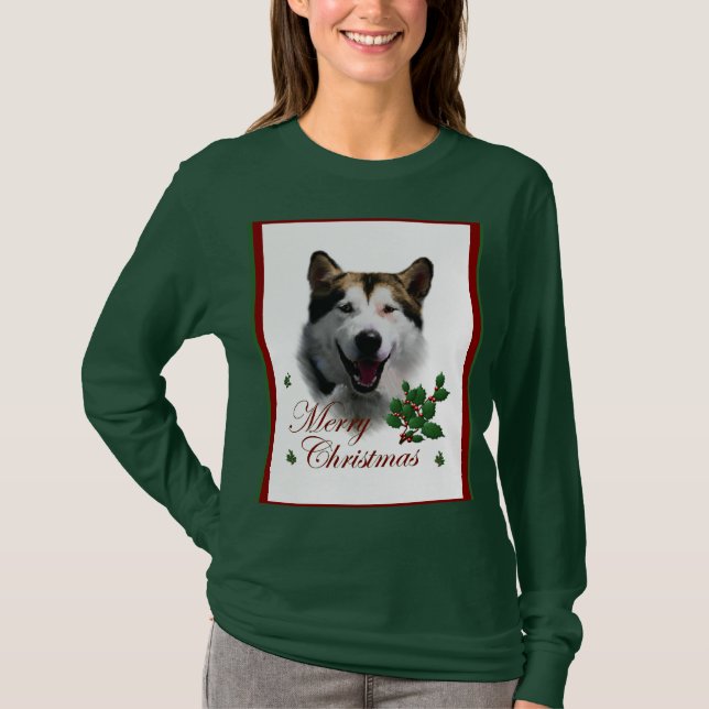 Alaska Malamute jul Merry T Shirt (Framsida)
