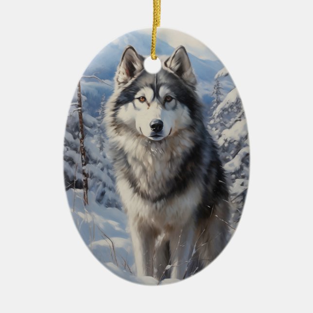 Alaska Malamute Julgransprydnad Keramik (Framsidan)