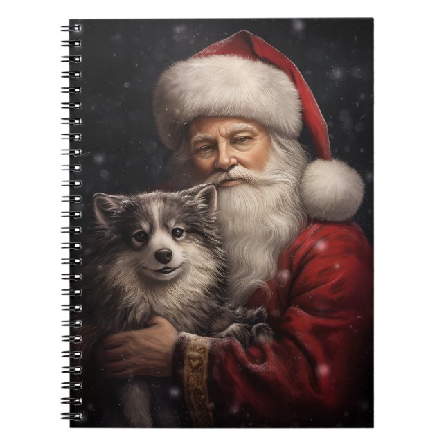 Alaska Malamute med Jultomten-jul Anteckningsbok (Framsidan)