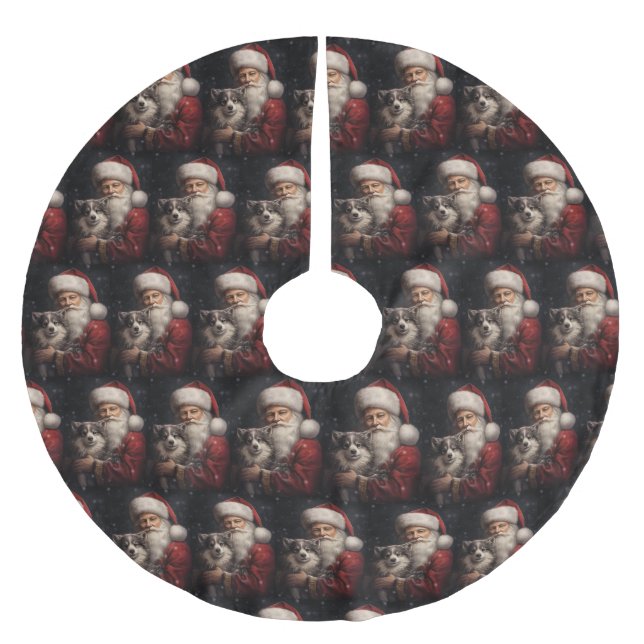 Alaska Malamute med Jultomten-jul Julgransmatta Borstad Polyester (Framsidan)