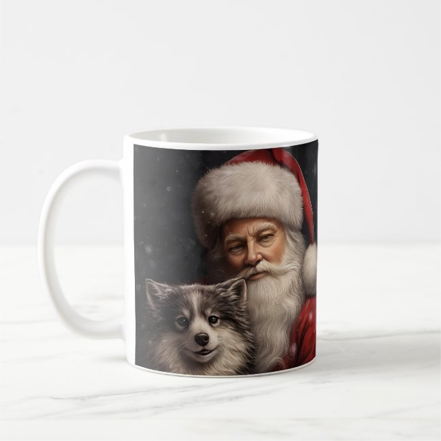 Alaska Malamute med Jultomten-jul Kaffemugg (Vänster)