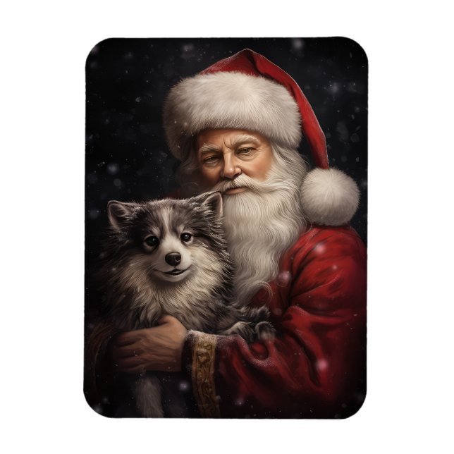 Alaska Malamute med Jultomten-jul Magnet (Vertikal)