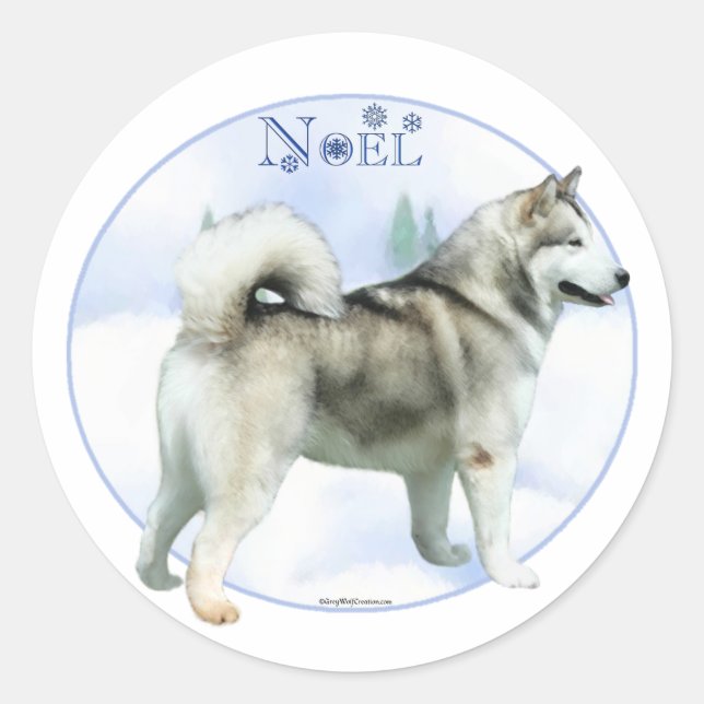 Alaska Malamute Noel - Sticker Runt Klistermärke (Framsida)