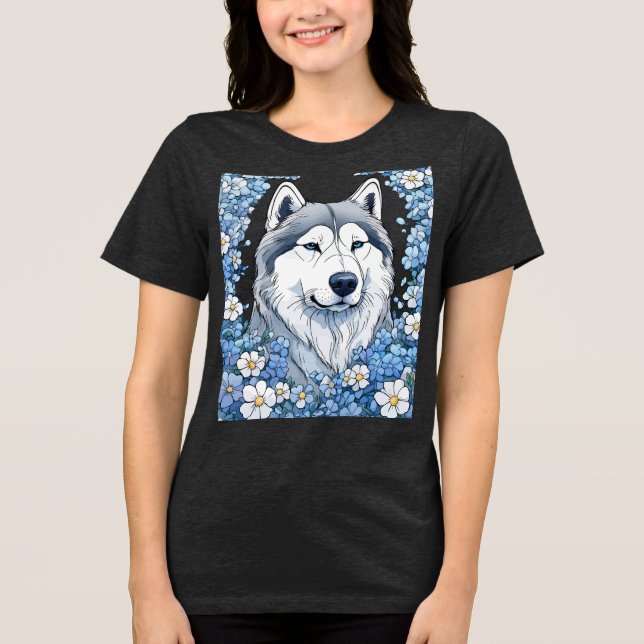 Alaska Malamute, omringat av Glöm Me-Nots T Shirt (Framsida)