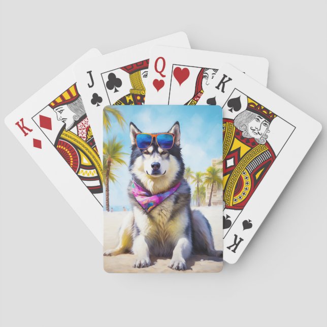 Alaska Malamute på Beach, sommargåva Casinokort (Baksidan)