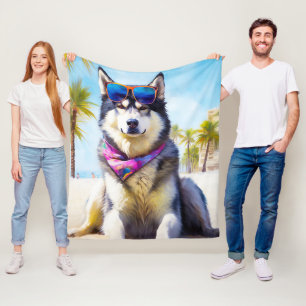 Alaska Malamute på Beach, sommargåva Fleecefilt