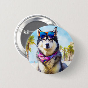 Alaska Malamute på Beach, sommargåva Knapp