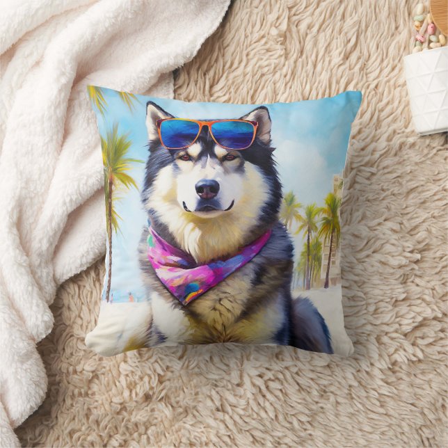 Alaska Malamute på Beach, sommargåva Kudde (Filt)