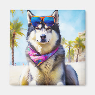Alaska Malamute på Beach, sommargåva Magnet