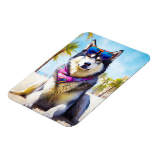 Alaska Malamute på Beach, sommargåva Magnet