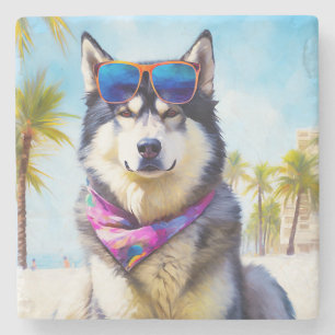 Alaska Malamute på Beach, sommargåva Stenunderlägg