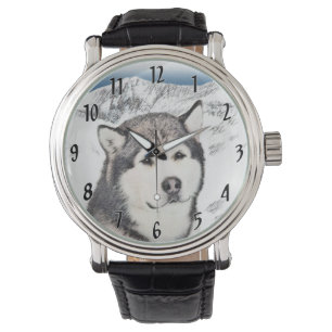 Alaska Malamute Painting - Cute Original Hund Art Armbandsur
