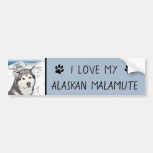 Alaska Malamute Painting - Cute Original Hund Art Bildekal