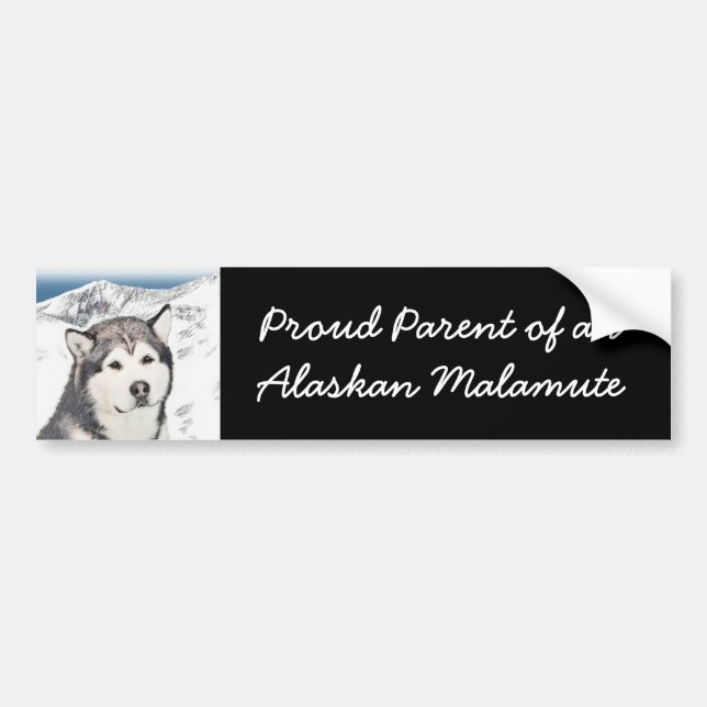 Alaska Malamute Painting - Cute Original Hund Art Bildekal (Framsidan)